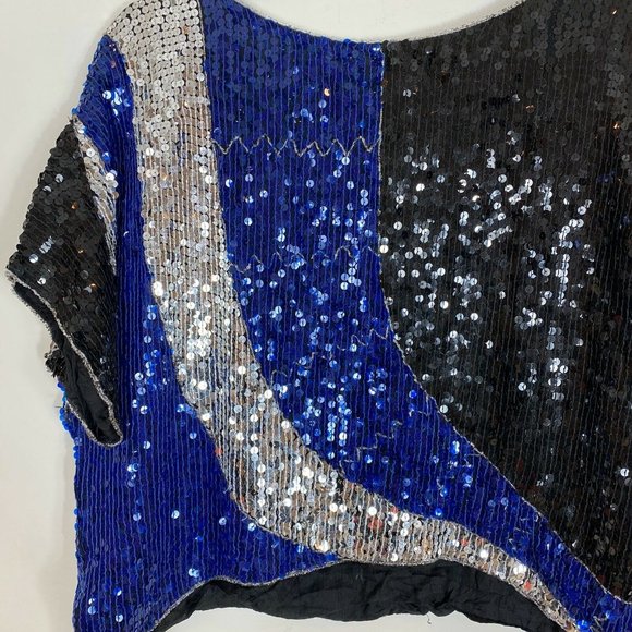 J.L.B. Sequined Top 100% pure Silk lining Vintage crop top blouse - Picture 3 of 7